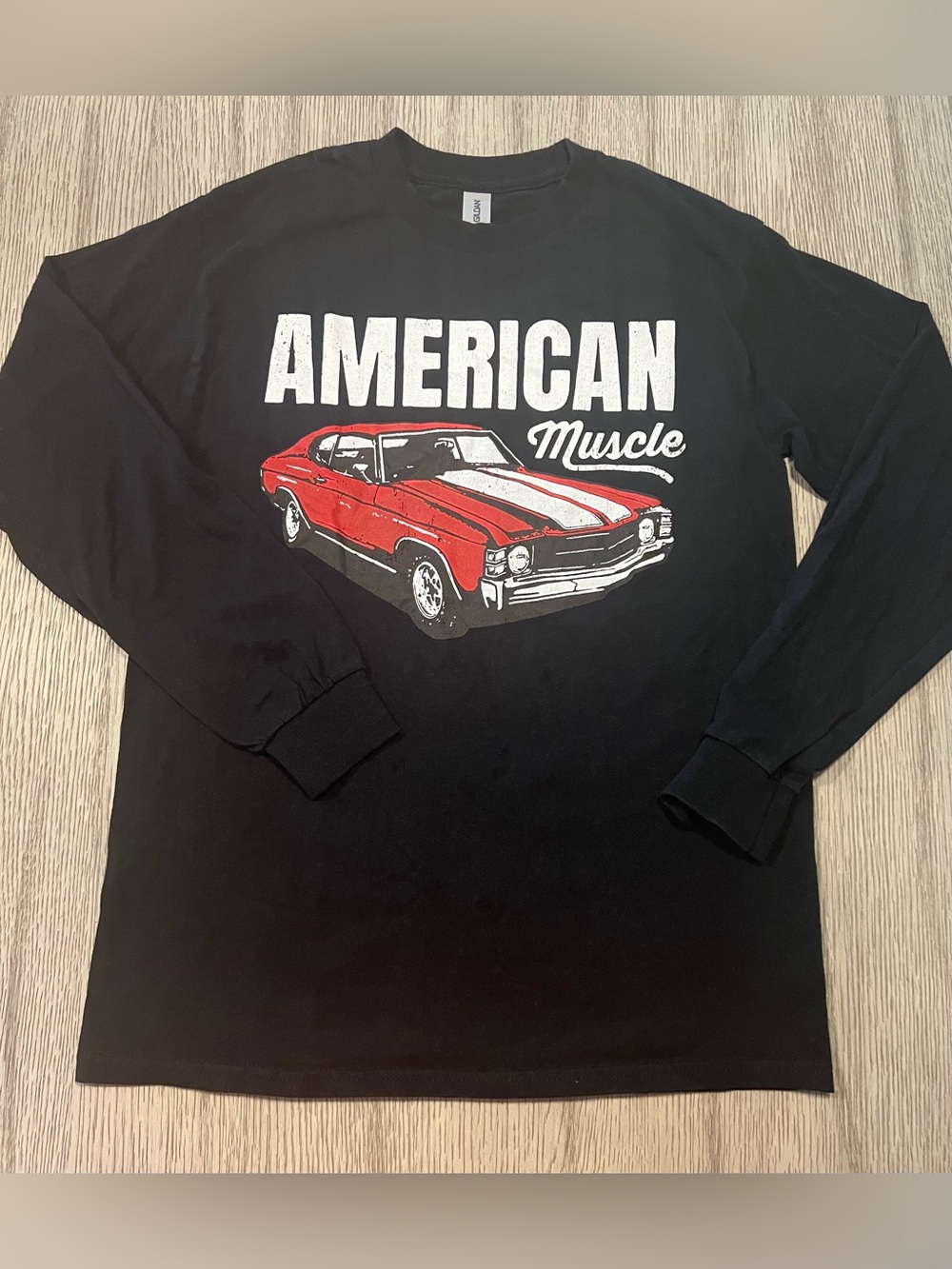 Gildan boys Black "American Muscle" Long Sleeve Graphic Shirt with Red Car